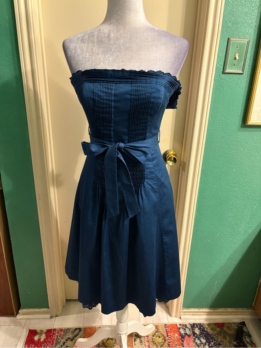 Ted Baker Navy Strapless Midi Dress with Waist Bow
